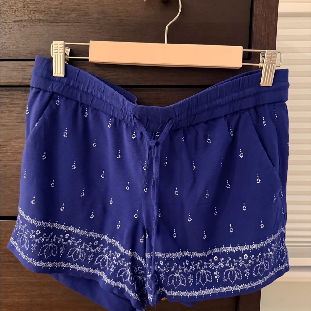 LOFT High Waist Blue Women's Shorts with White Pattern